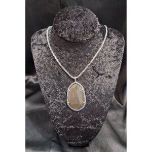 Versona Smoky Quartz-Tone Faceted Oval Pendant Necklace on Silver-Tone Chain